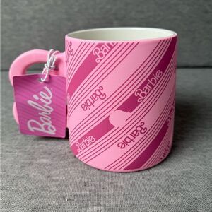 Barbie 'B' Shape Handle Candy Stripe Pattern 21 oz  Pink Mug - NEW